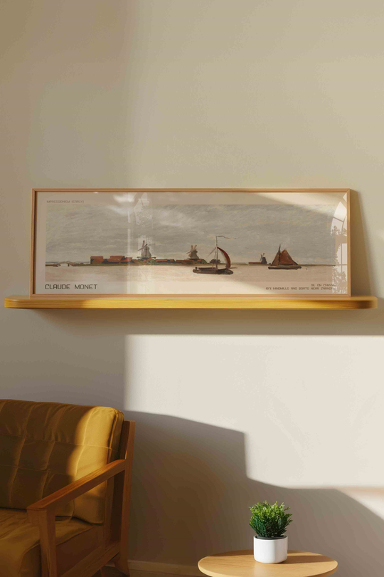 Claude Monet Zaandam Yel Değirmenleri Panoramik Çerçeveli Tablo