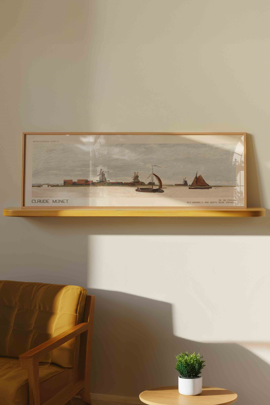 Claude Monet Zaandam Yel Değirmenleri Panoramik Çerçeveli Tablo