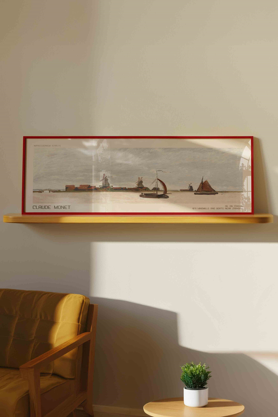 Claude Monet Zaandam Yel Değirmenleri Panoramik Çerçeveli Tablo