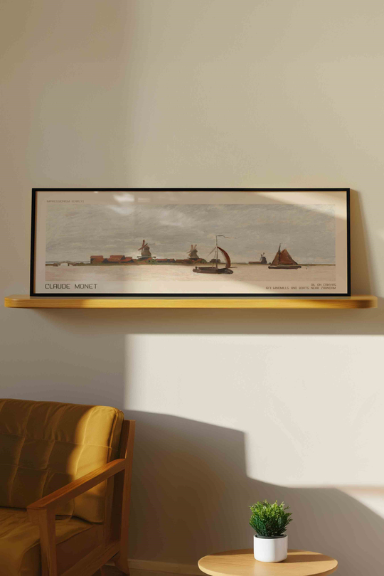 Claude Monet Zaandam Yel Değirmenleri Panoramik Çerçeveli Tablo