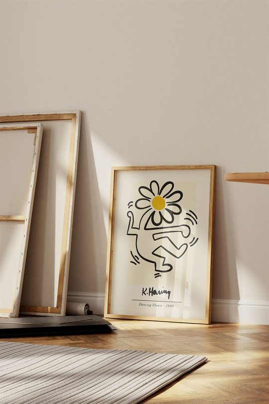 Flower by Keith Haring Yellow Tablo, Poster - Çerçevesiz
