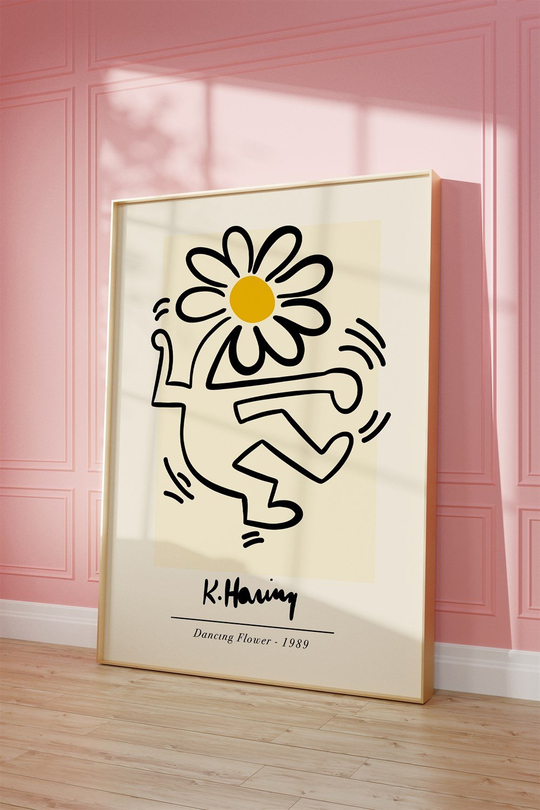 Flower by Keith Haring Yellow Tablo, Poster - Çerçevesiz