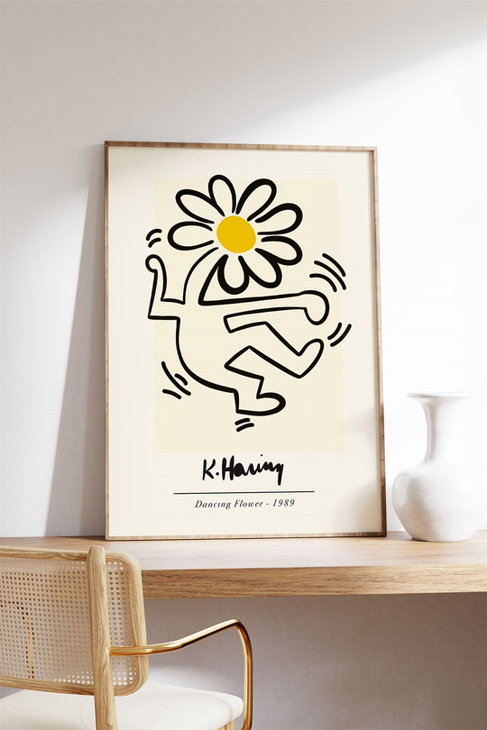 Flower by Keith Haring Yellow Tablo, Poster - Çerçevesiz