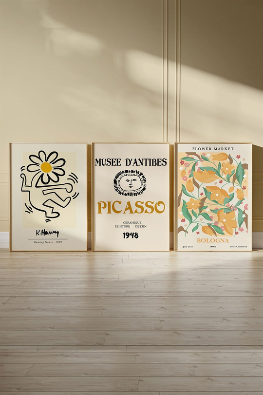 Flower Picasso Bologna 3'lü Tablo, Poster Seti - Çerçevesiz
