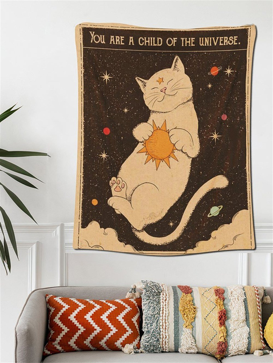 Galaxy Kedi Kadife Duvar Halısı 70x100 cm