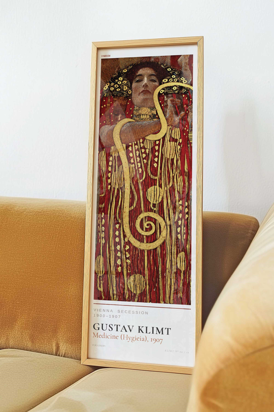 Gustav Klimt Hygieia Tablosu Altın – Sembolist Klasik Dikey Sanat Posteri – Ahşap Çerçeveli