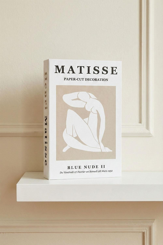 Henri Matisse 'Blue Nude' Temalı Minimalist Dekoratif Kitap Kutu - Bej Soyut Sanat Desenli Gizli Saklama Kutusu
