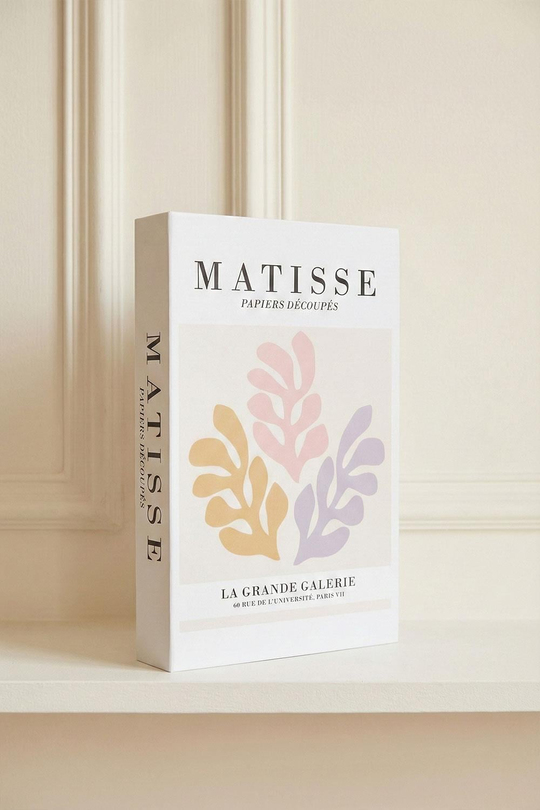 Henri Matisse Pastel Temalı Dekoratif Kitap Kutu - 'Papiers Découpés' Renkli Yaprak Desenli Gizli Saklama Kutusu