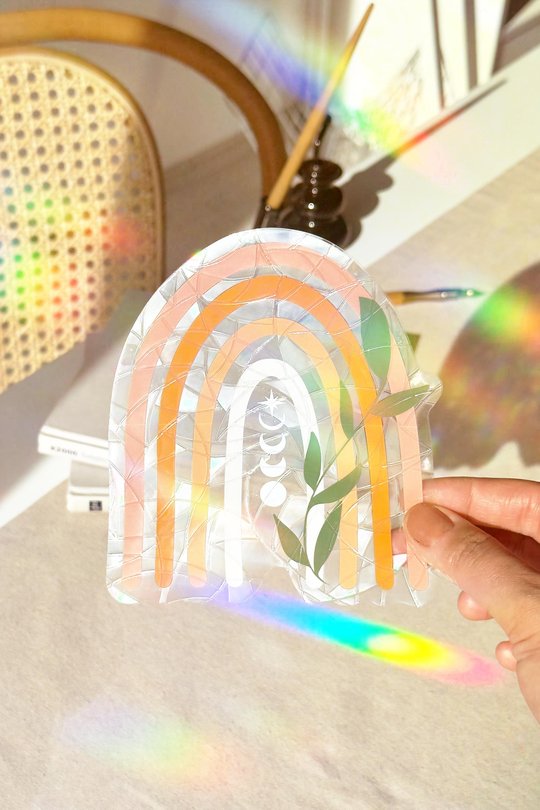 Holografik Boho Ay Gökkuşağı Sun Catcher - Mistisizm Pencere Filmi
