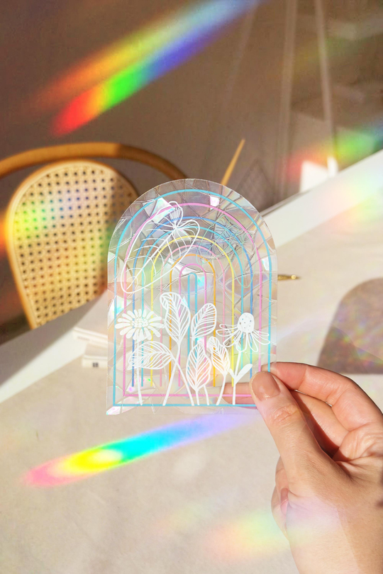 Holografik Botanik Çizgiler Gökkuşağı Sun Catcher - Sanatsal Pencere Filmi