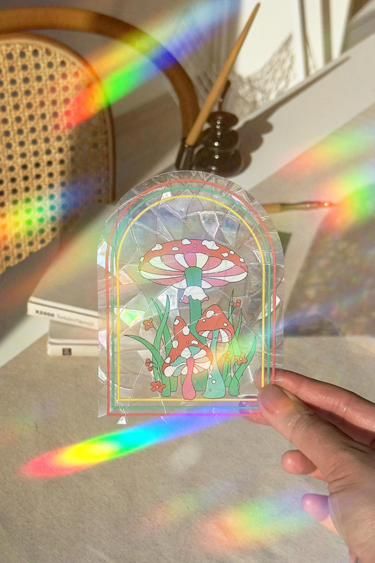 Holografik Retro Mantar Bahçesi Sun Catcher - Nostaljik Pencere Filmi