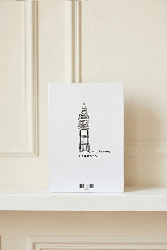 Londra Temalı Minimalist Dekoratif Kitap Kutu - Big Ben Desenli Beyaz Saklama Kutusu - Seyahat Serisi