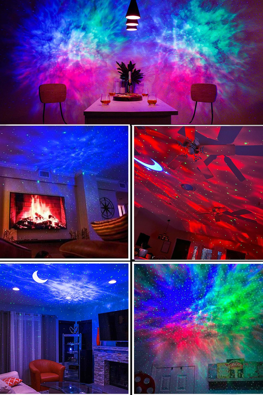 Luxury Starry Projektör 18 Efektli Gökyüzü Moon Projektör Hoparlör Gece Lambası
