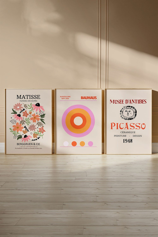 Matisse Ausstellung Picasso 3'lü Tablo, Poster Seti - Çerçevesiz