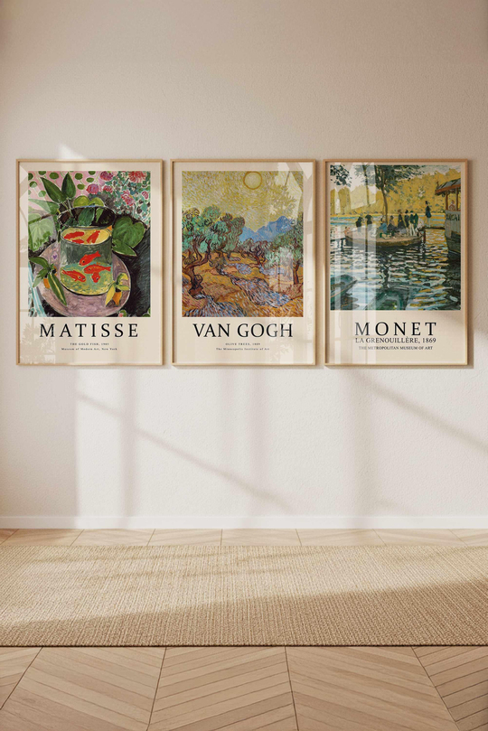 Matisse, Van Gogh, Monet 3'lü Tablo Seti Çerçeveli Renk Seçenekli