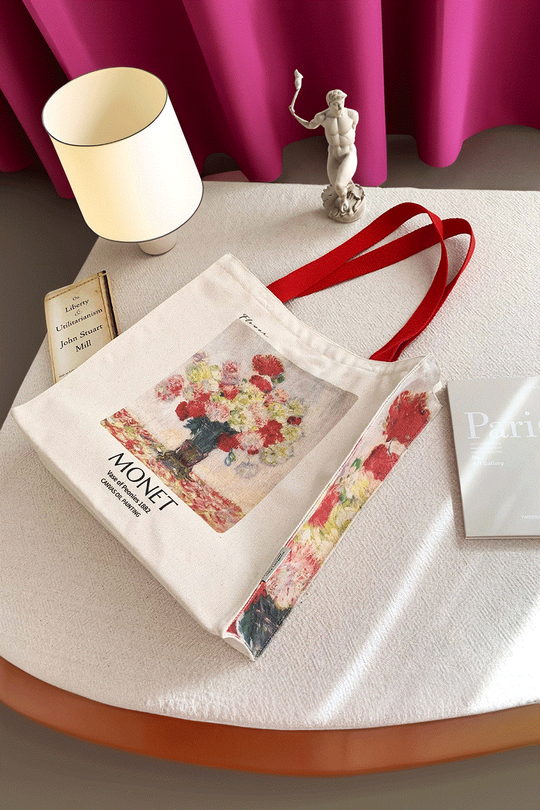 Monet Flowers Tote Bag Kanvas Çanta 
