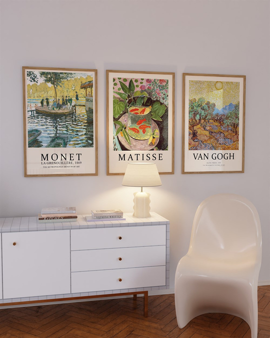 Monet Matisse Van Gogh 3'lü Tablo, Poster Seti - Çerçevesiz