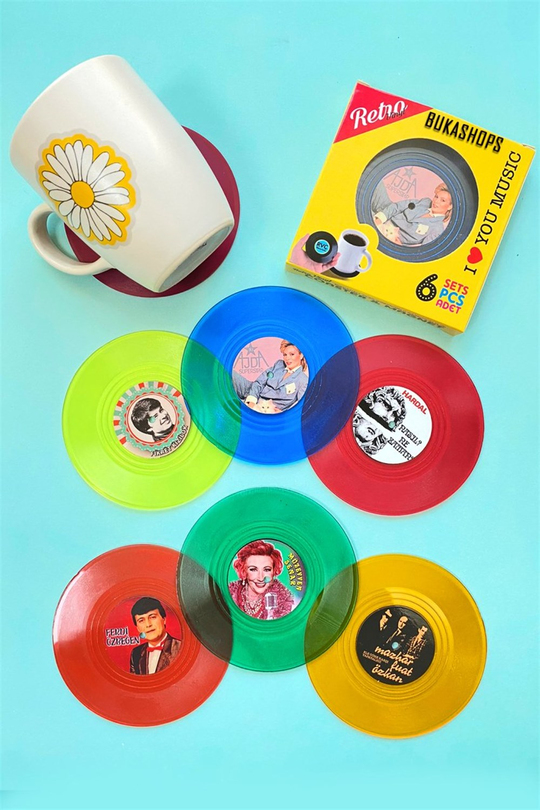 Nostalji Şeffaf Plak Bardak Altlığı Magnet
