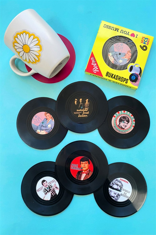 Nostalji Siyah Plak Bardak Altlığı Magnet