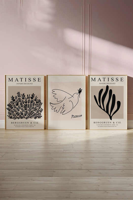 Papiers Picasso Matisse 3'lü Tablo, Poster Seti - Çerçevesiz