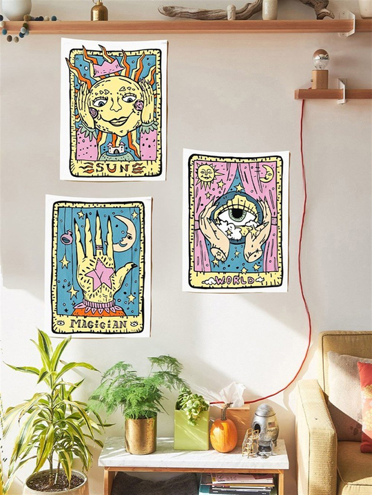 Pastel Tarot Çizim 3 'lü Duvar Halısı Seti