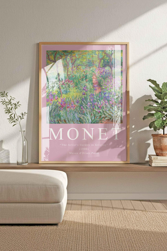 Pastel Tonlarda Monet Galeri Duvarı Seti 3'lü Çerçeveli Renk Seçenekli