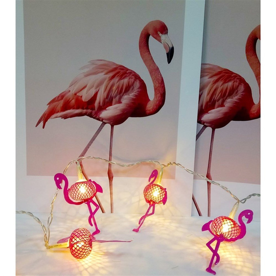 Pembe Flamingo Metal Işık Zİnciri