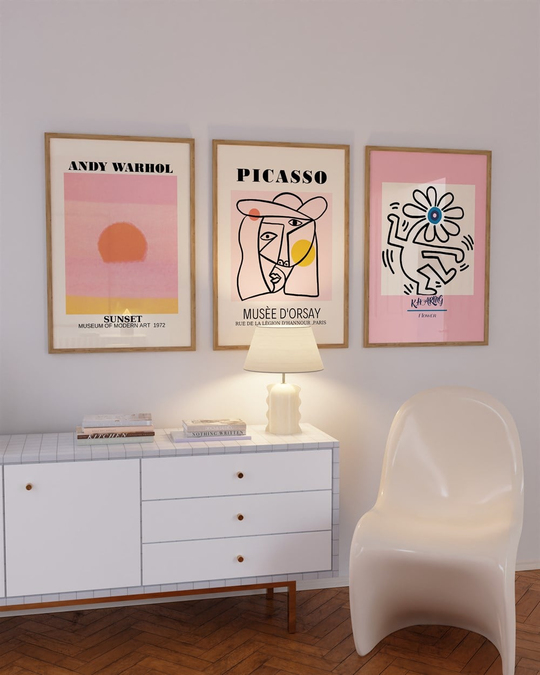 Picasso Flower Andy Warhol 3'lü Tablo, Poster Seti - Çerçevesiz
