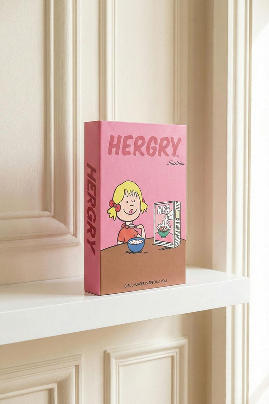 Retro Çizgi Roman Kızı Temalı Dekoratif Kitap Kutu - Pembe 'Hergry' Kahvaltılık Gevrek Desenli Gizli Saklama Kutusu