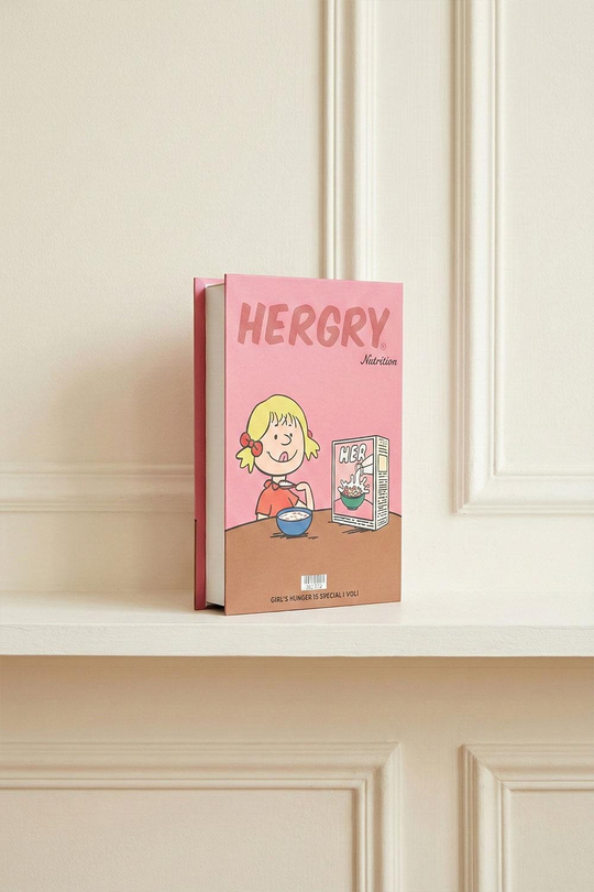 Retro Çizgi Roman Kızı Temalı Dekoratif Kitap Kutu - Pembe 'Hergry' Kahvaltılık Gevrek Desenli Gizli Saklama Kutusu