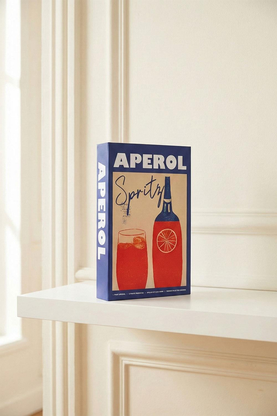 Retro Lacivert 'Spritz' Kokteyl Temalı Dekoratif Kutu - İtalyan İçecek Desenli Gizli Saklama Kutusu - Modern Bar Dekoru