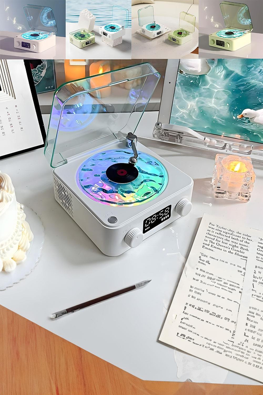 Retro Pikap Hoparlör Şarjlı Kablosuz Projektör Gece Lambası