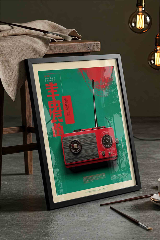 Retro Radyo Dopamin Dekor - Siyah Çerçeveli Tablo