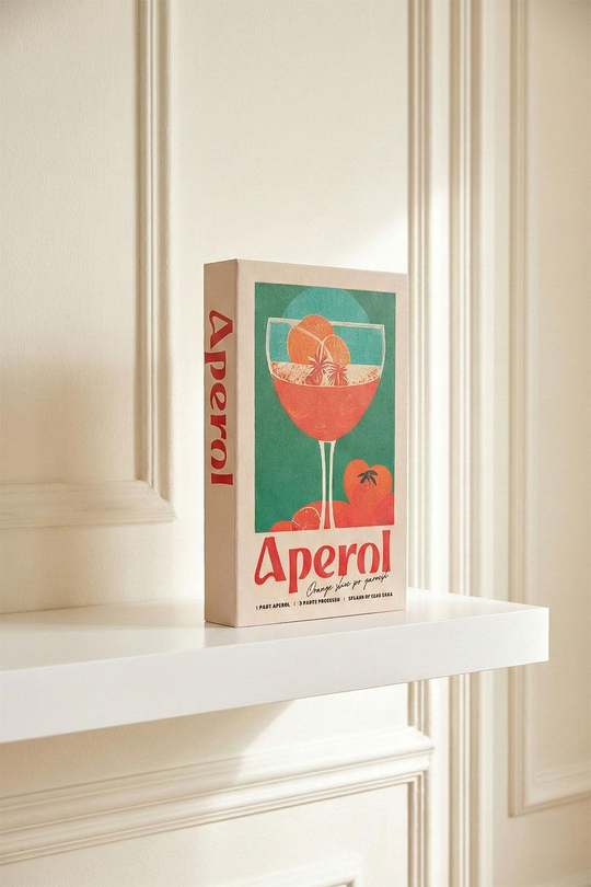 Retro Yaz Kokteyli Temalı Dekoratif Kitap Kutu - Turuncu Spritz Desenli Gizli Saklama Kutusu - Mutfak ve Salon Objesi