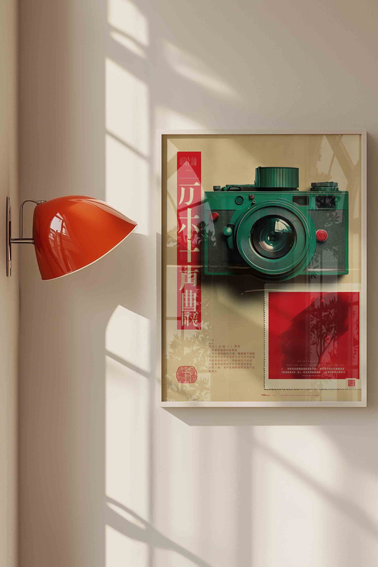Retro Yeşil Fotoğraf Makinesi Dopamin Dekor - Beyaz Çerçeveli Tablo