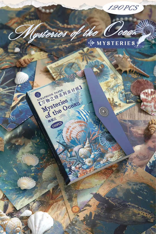 Scrapbook ve Junk Journal Materyal Kağıdı 120 Yaprak Deniz ve Okyanus Temalı - Tekrarsız Desenli Arka Plan ve Kolaj Kağıdı, Hediye Kutulu