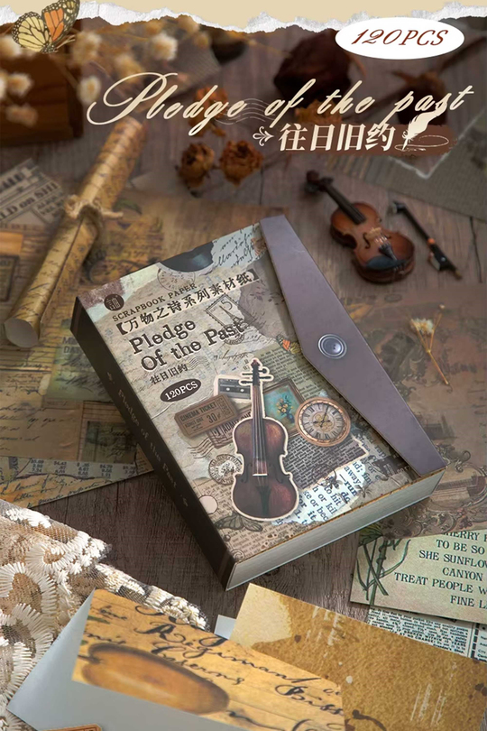 Scrapbook ve Junk Journal Materyal Kağıdı 120 Yaprak Vintage Efemera ve Antika Mektup - Tekrarsız Desenli Arka Plan ve Kolaj Kağıdı, Hediye Kutulu