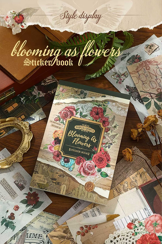 Scrapbook ve Junk Journal Sticker Seti 50 Sayfa Antika Herbaryum ve Kır Çiçeği - 30 Sticker + 20 Materyal Kağıdı, Bullet Journal ve Ajanda Süsleme