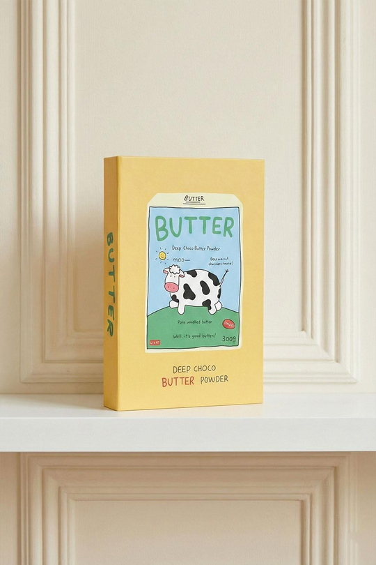 Sevimli İnek ve Tereyağı Temalı Dekoratif Kitap Kutu - Sarı 'Butter' Desenli Gizli Saklama Kutusu - Mutfak Dekoru