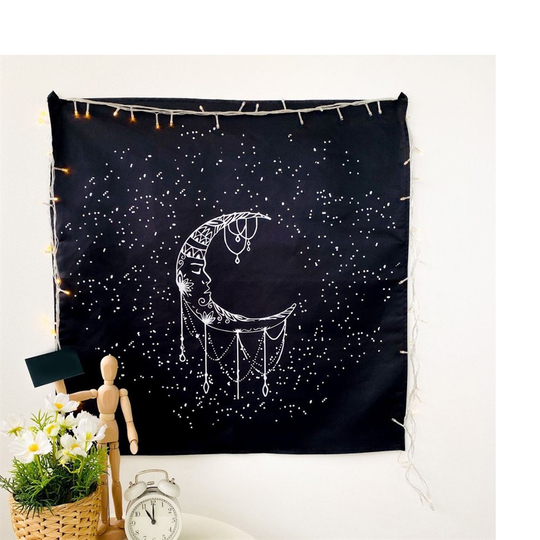 Siyah Ay Çizim Duvar Halısı 75x75 cm