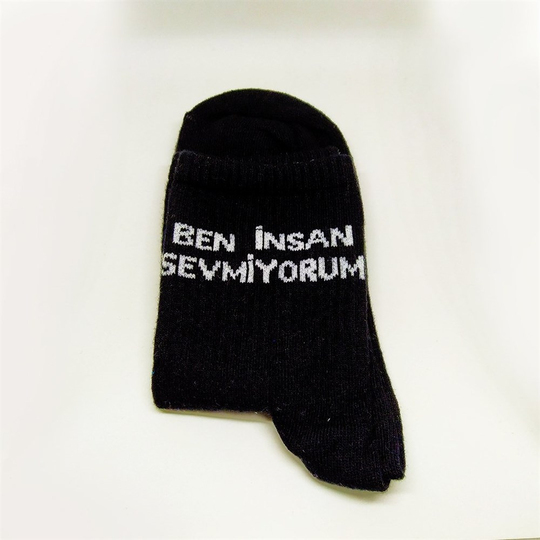 Siyah Ben İnsan Sevmiyorum Çorap