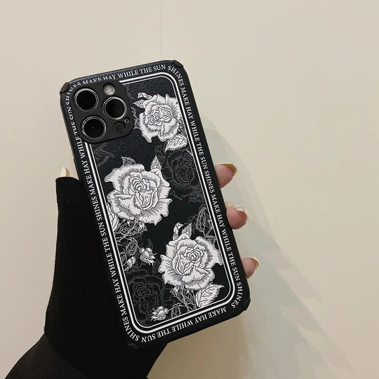 Siyah Beyaz Gül Iphone 14 Pro Max Telefon Kılıfı 