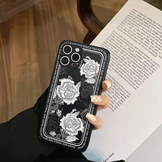 Siyah Beyaz Gül Iphone 14 Pro Max Telefon Kılıfı 