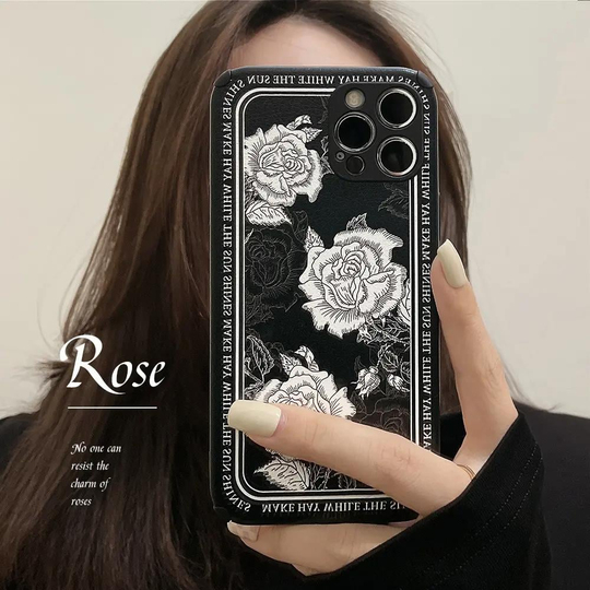 Siyah Beyaz Gül Iphone 14 Pro Max Telefon Kılıfı 