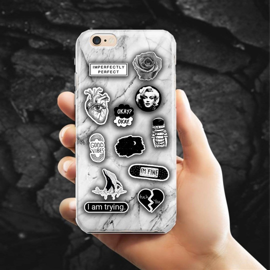 Siyah Beyaz Mini Sticker Seti