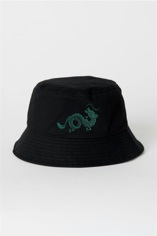 Siyah Yeşil Ejderha Balıkçı Şapka Bucket Hat