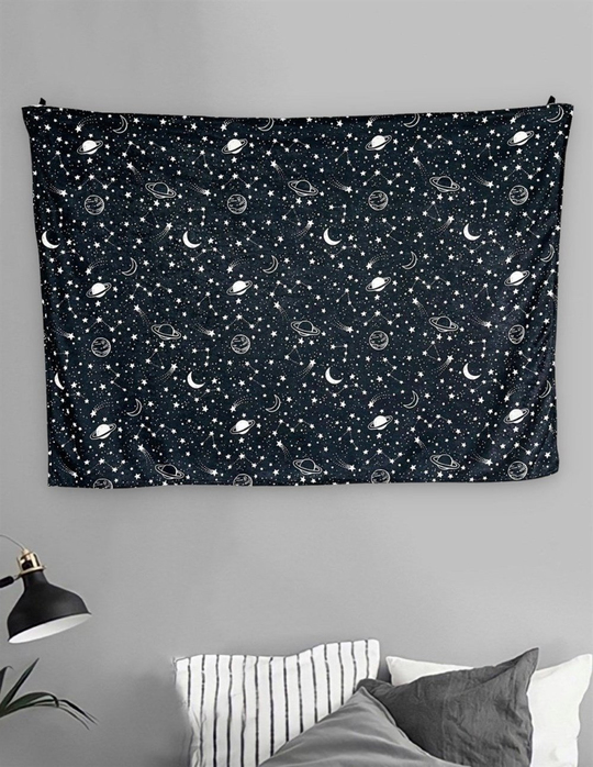 Siyah Yıldız Kolaj Saturn Duvar Halısı 70x100 cm