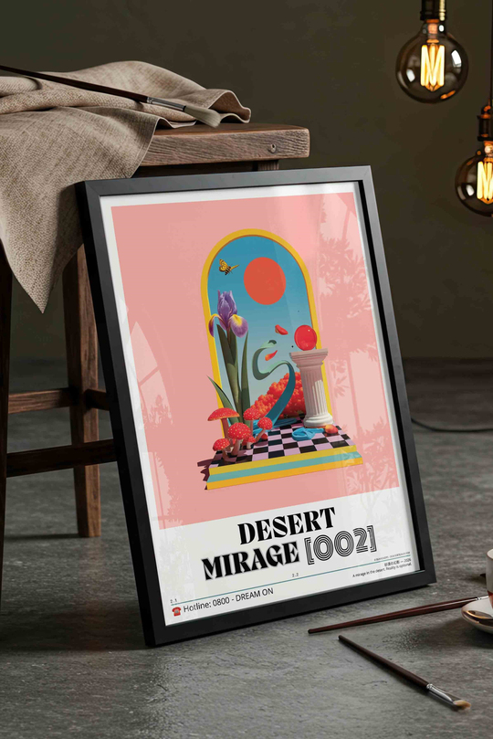 Soyut Sürreal Çiçek Mantar Tablosu – Estetik Y2K Sanat Posteri – Siyah Çerçeveli