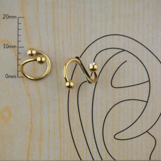 Spiral tek taş altın halka piercing