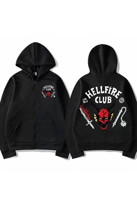 Stranger Things Hellfire Club Siyah Unisex Fermuarlı Hırka
